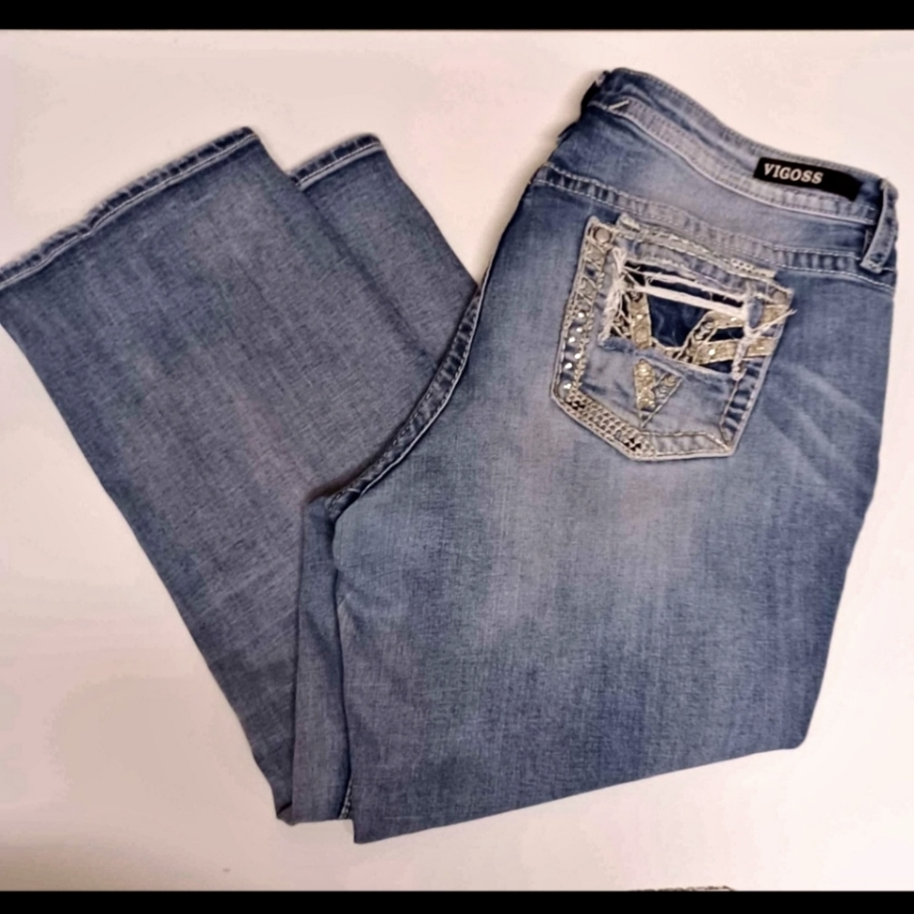 Vigoss distressed bling pocket Capri jeans like new size 18W